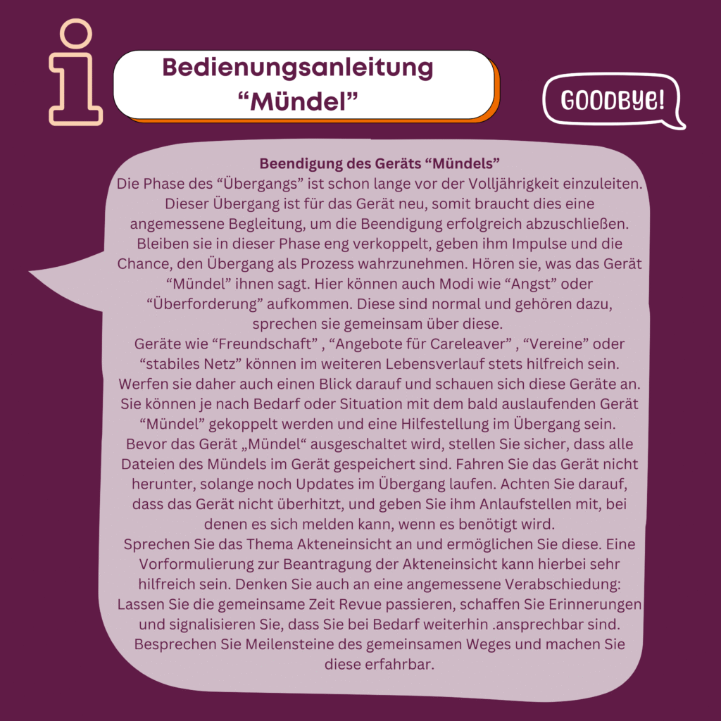 Poetry-Slam „Bedienungsanleitung Mündel“, Teil 4: Beendigung der Vormundschaft – den Übergang früh und gemeinsam gestalten, Akteneinsicht und Abschied.